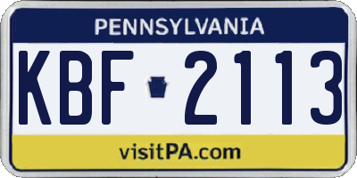 PA license plate KBF2113