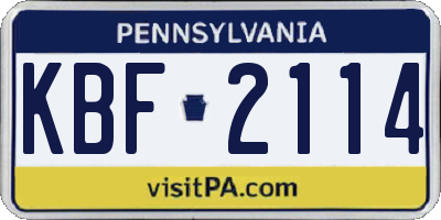 PA license plate KBF2114