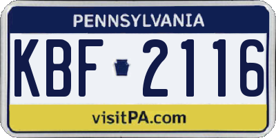 PA license plate KBF2116