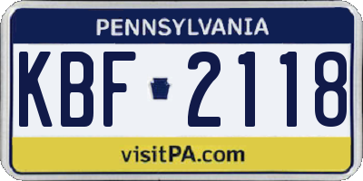 PA license plate KBF2118