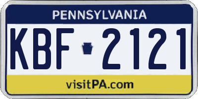 PA license plate KBF2121