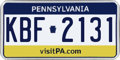 PA license plate KBF2131