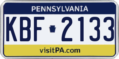 PA license plate KBF2133