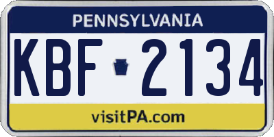 PA license plate KBF2134