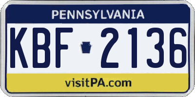 PA license plate KBF2136