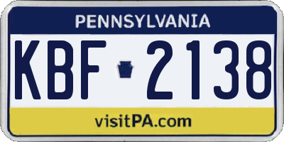 PA license plate KBF2138