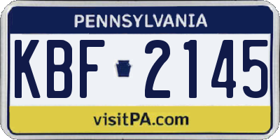 PA license plate KBF2145