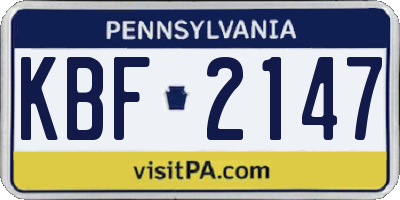 PA license plate KBF2147