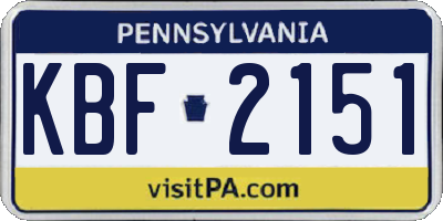 PA license plate KBF2151