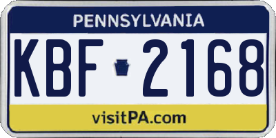 PA license plate KBF2168