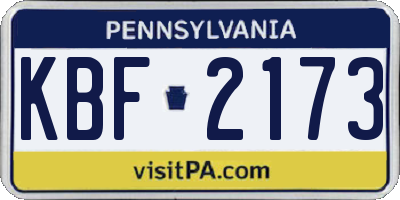 PA license plate KBF2173
