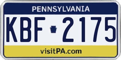 PA license plate KBF2175