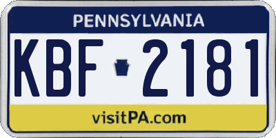 PA license plate KBF2181