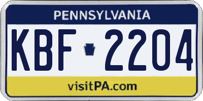 PA license plate KBF2204