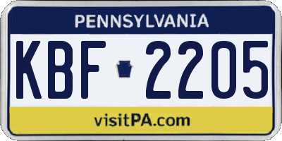 PA license plate KBF2205