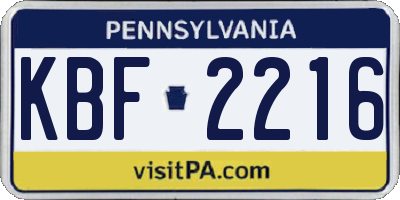 PA license plate KBF2216
