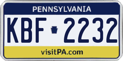PA license plate KBF2232