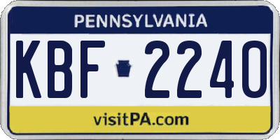 PA license plate KBF2240