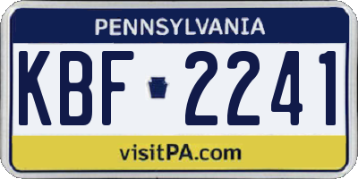PA license plate KBF2241