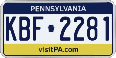 PA license plate KBF2281