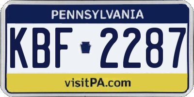 PA license plate KBF2287