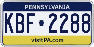 PA license plate KBF2288