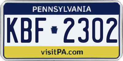 PA license plate KBF2302