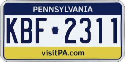 PA license plate KBF2311