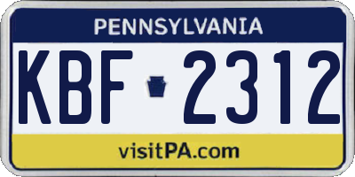 PA license plate KBF2312