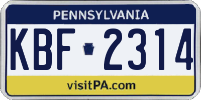 PA license plate KBF2314