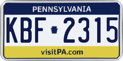 PA license plate KBF2315