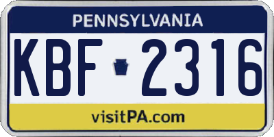 PA license plate KBF2316