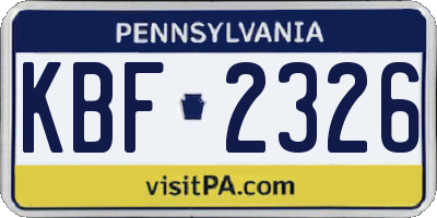 PA license plate KBF2326