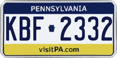 PA license plate KBF2332