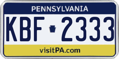 PA license plate KBF2333