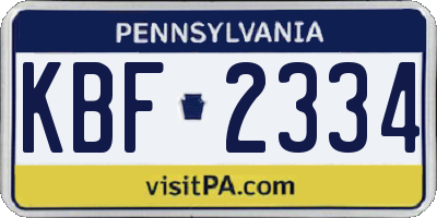 PA license plate KBF2334