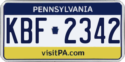 PA license plate KBF2342