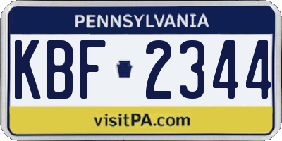 PA license plate KBF2344