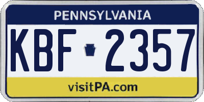 PA license plate KBF2357