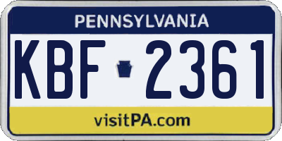 PA license plate KBF2361