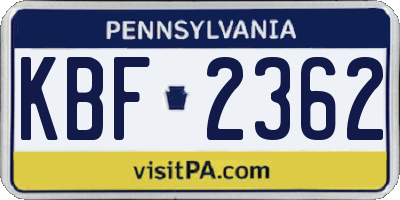PA license plate KBF2362