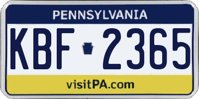 PA license plate KBF2365