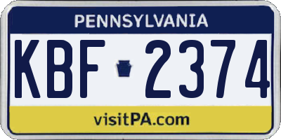 PA license plate KBF2374