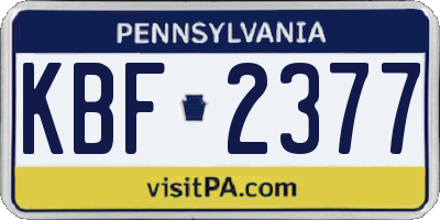 PA license plate KBF2377