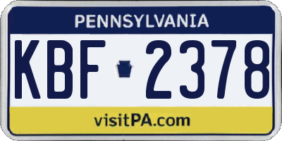 PA license plate KBF2378