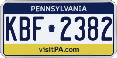 PA license plate KBF2382