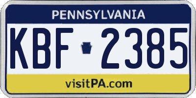 PA license plate KBF2385
