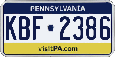 PA license plate KBF2386
