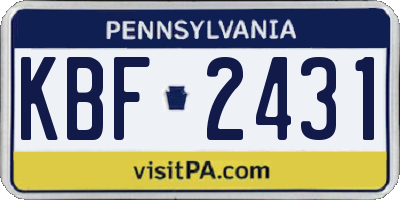 PA license plate KBF2431