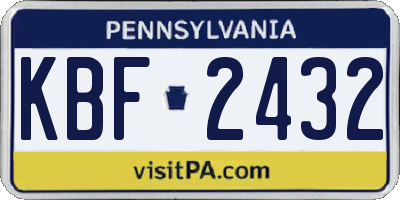 PA license plate KBF2432